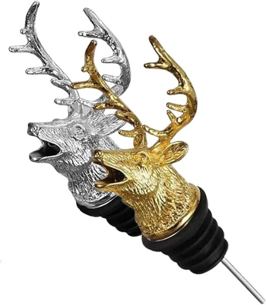 Stag Head Pourers for Wine Bottles - Gold and Silver - Pack of 2