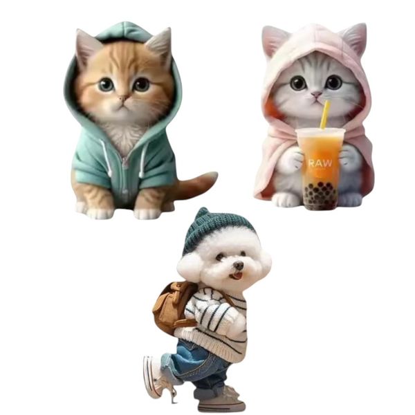 Kitten and Puppy Car Ornament Set - Multicolour - 3 Pack