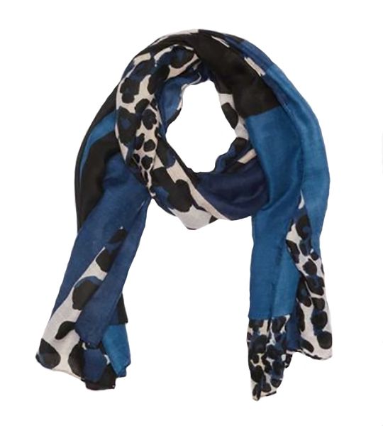 UB Creative Colour Block Animal Print Scarf - Black/Blue