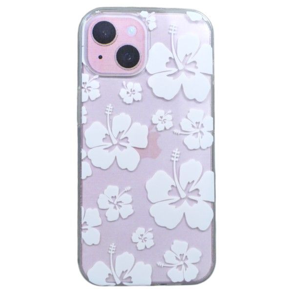 White Hawaiian Flower Print Phone Case For iPhone 15 Plus - Transparent