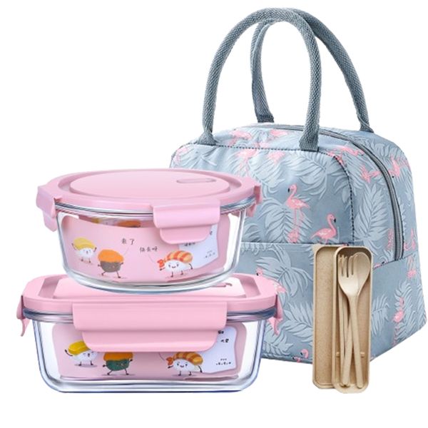 Rectangular 4 Lunch Box-Leakproof Glass Bento Boxes Set