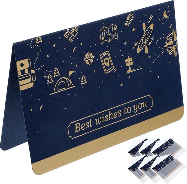 Festival Folding Greeting Cards 6pcs with Blue Foil Best Wishes, Holiday