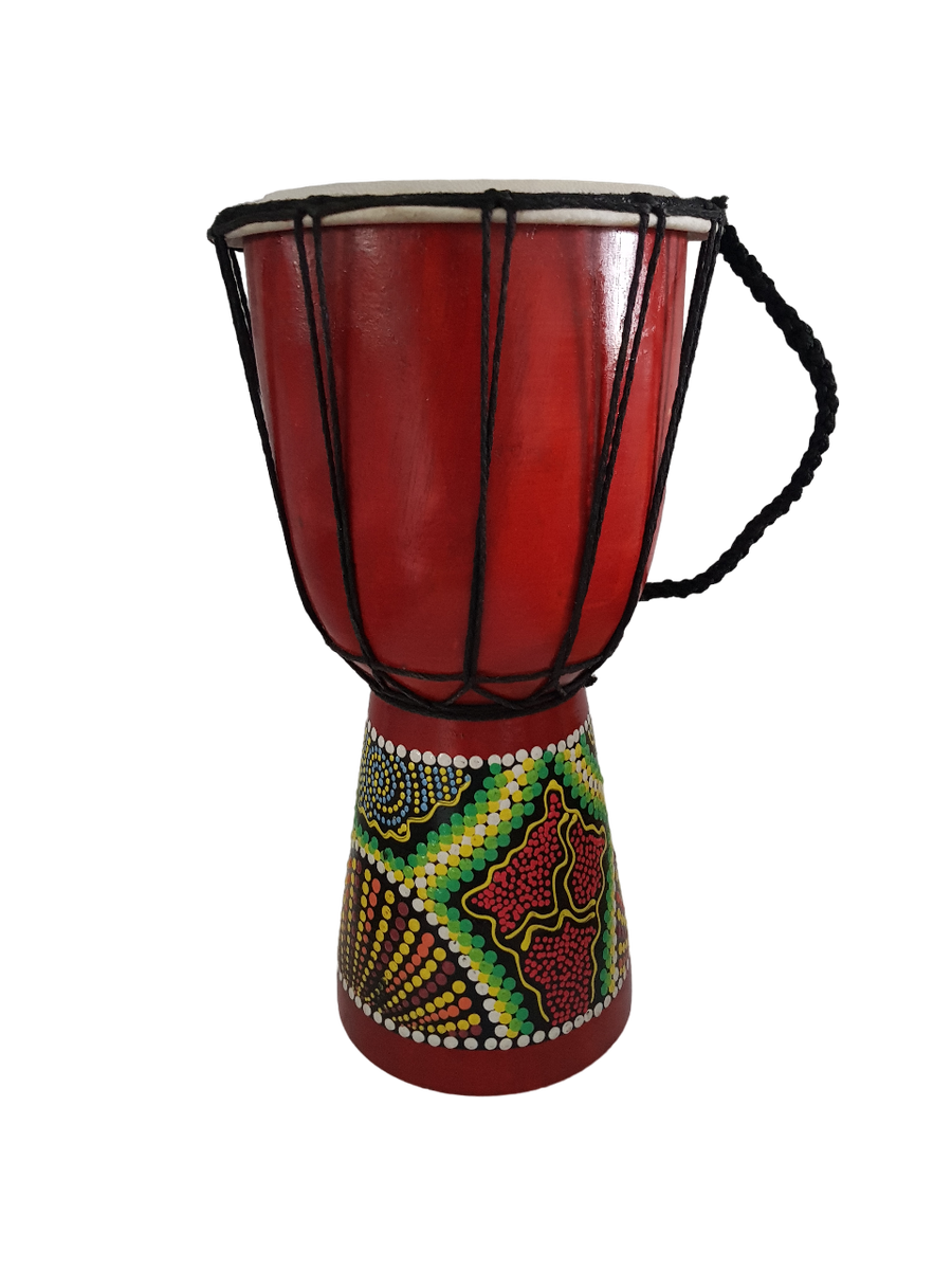 Djembe Hand Drum Hand Painted Patterns Orange/Yellow/Purple 30cm