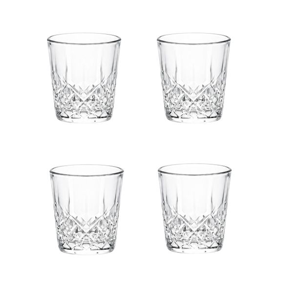 4 Pack - Mini Diamond-Cut Glass Tumbler - Transparent