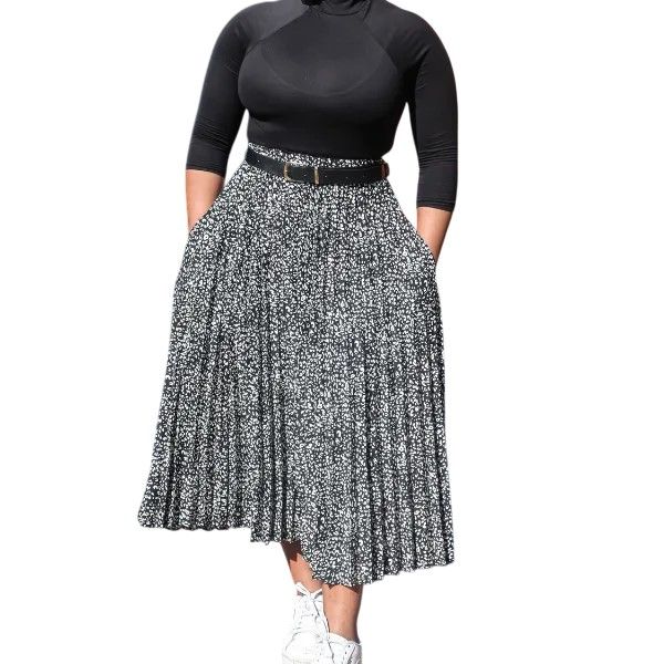 Trinita Ladies Midi Pleated Skirt Belted Ditzy Print