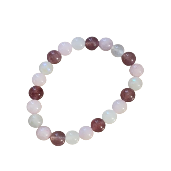 Natural Stone Bracelet - Moonstone, Rose Quartz & Strawberry Quartz ...