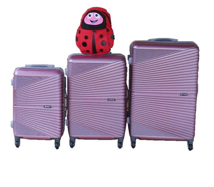 Pink 3-Piece ABS Trolley Luggage Set with Spinner Wheels &amp; Red Ladybug Bag