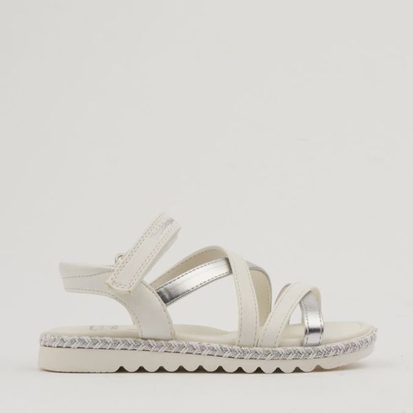 Bubblegummers Girls Tanzania White/Silver Hook and Loop Sandals