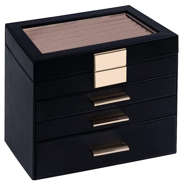Jewelry Box with Transparent lid, 4-Layer Jewelry Organizer with 3 Drawers