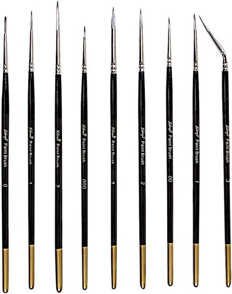 9pcs Fine Liner Paint Brush Set for Watercolor and Oil Painting, Nylon