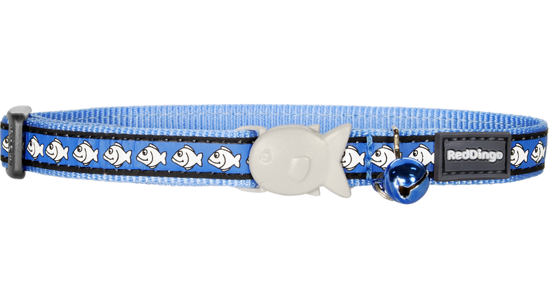 Red Dingo Reflective Design Cat Collar - Mid Blue Fish