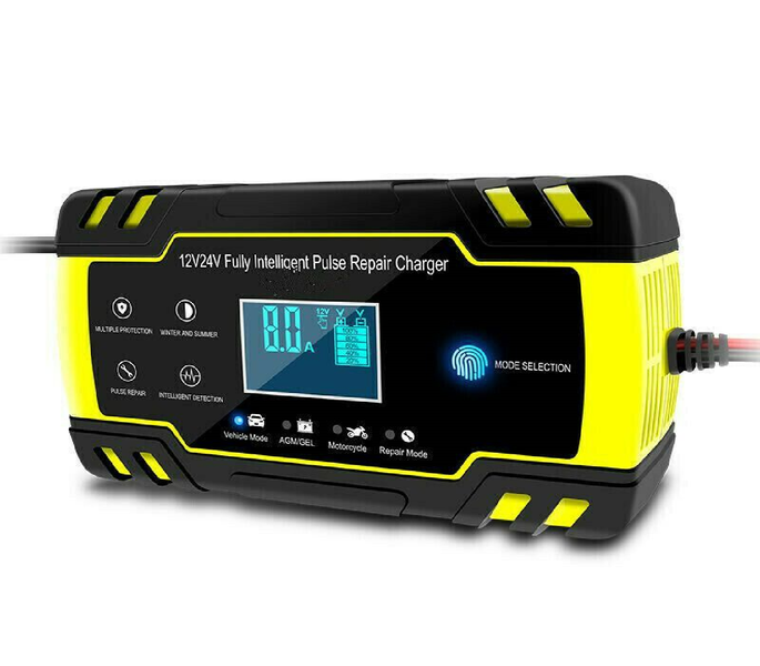 12V 8A - 24V 4A Automatic Smart Pulse Battery Charger - Yellow