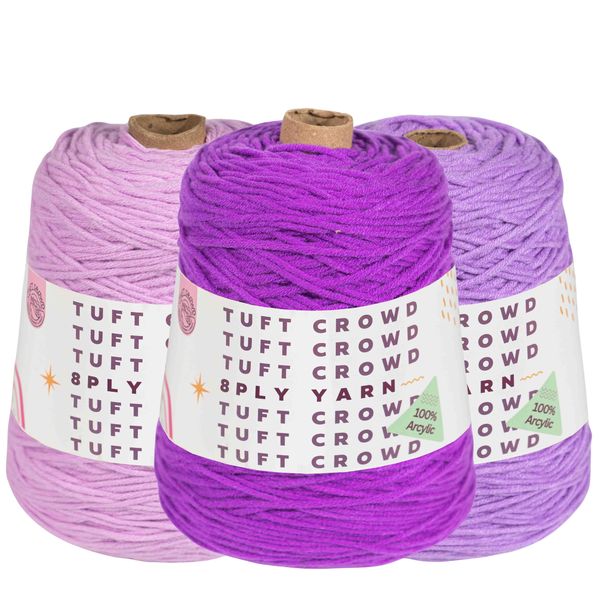 TUFT CROWD - Purple Yarn, 8-ply Tufting Yarn ( 3 x 400g ) , Knitting Yarn