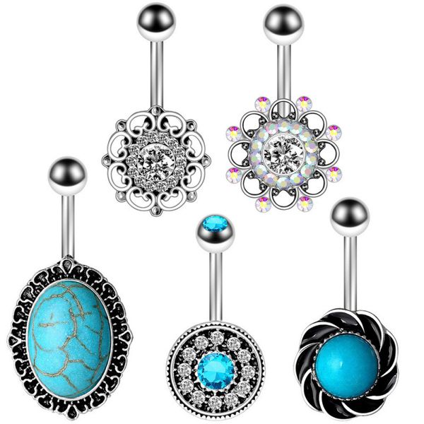 5 Pieces Stainless Steel Belly Ring Bar Variety Set Navel Barbell Piercing