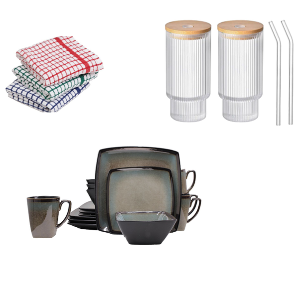 Stoneware Dinnerset - Reactive Cream/Blue combo