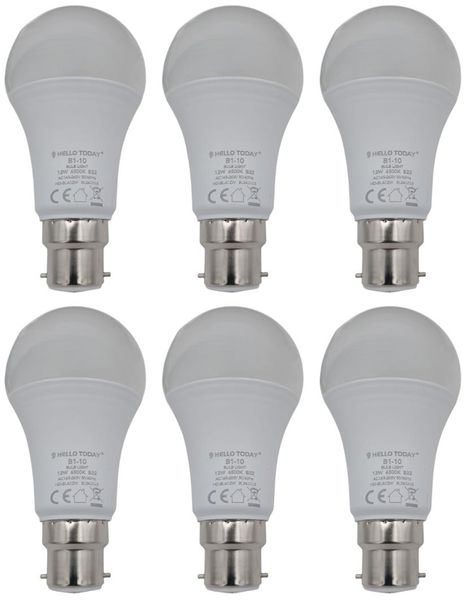 Hello Today B22 LED 12W Light Bulb Cool White - 6 Pack Cool White