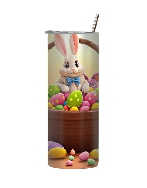Basket 20 Oz Tumbler with Lid Straw Trendy Easter Bunny Egg Graphic Gift181