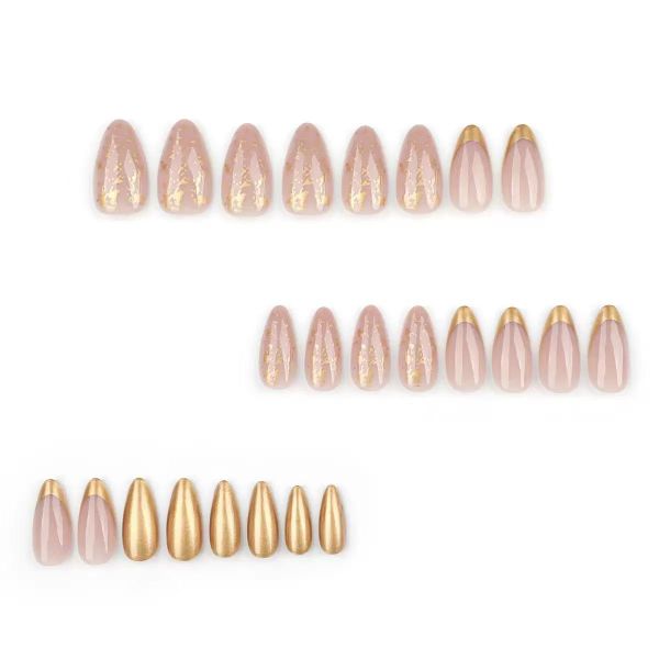 Cute Pink And Gold Minimalist Nail Art With Almond Shaped Nail Tips