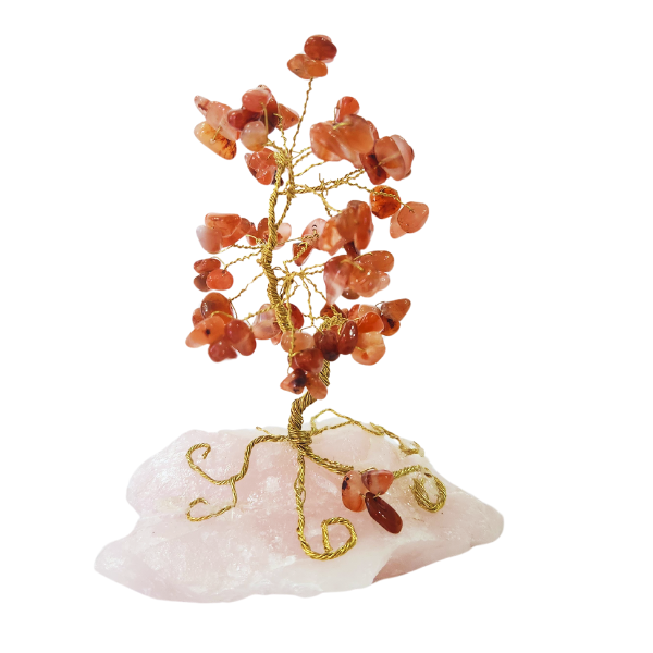 Harmony Gem Tree Rose Quartz Base with Carnelian Leaves