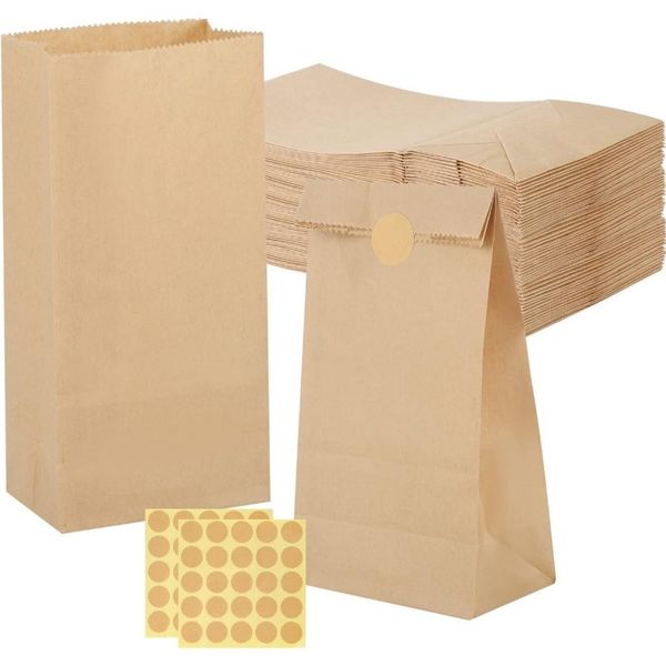 Set of 100 Food kraft Paper Square Bottom Storage Paper Bag, 24x13x8cm