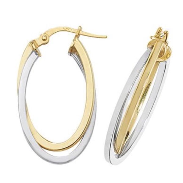 Two Tone 9kt Gold Oval Hoops