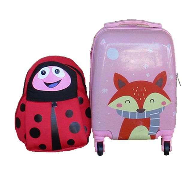Fox Kids Suitcase &amp; Red Ladybug Backpack Set - Pink Travel Combo