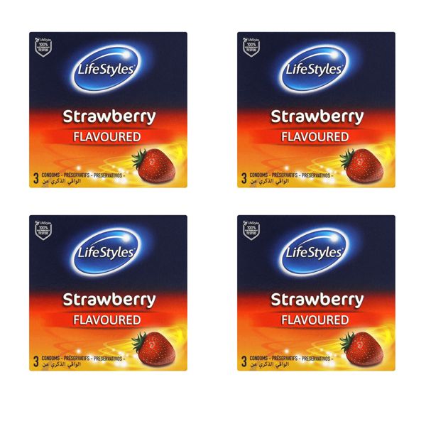 LifeStyles Strawberry Flavored Condoms - 4 x 3 Pack