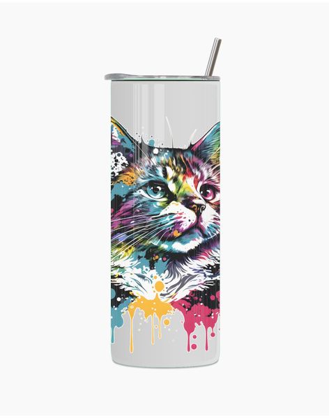 Cat in Colour 3 20 Oz Straight Skinny Tumbler Straw Motivational Present016