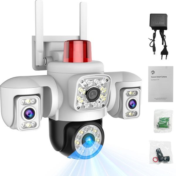 Wide-angle triple-view 6MP camera with tracking, alarm, and intercom functi