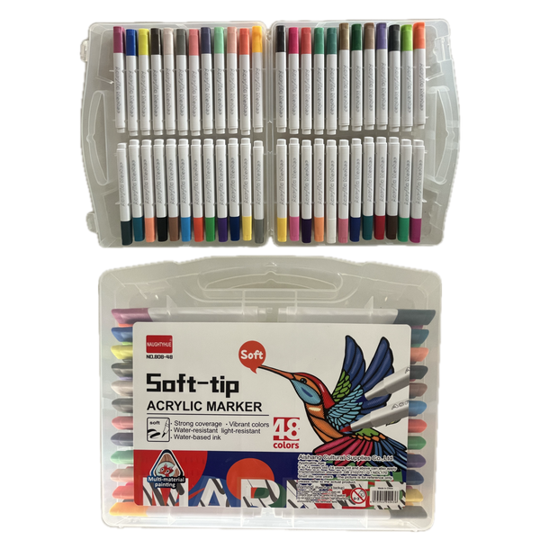 48 Premium Soft-Tip Brush Paint Acrylic Markers - Multi-Material Compatible