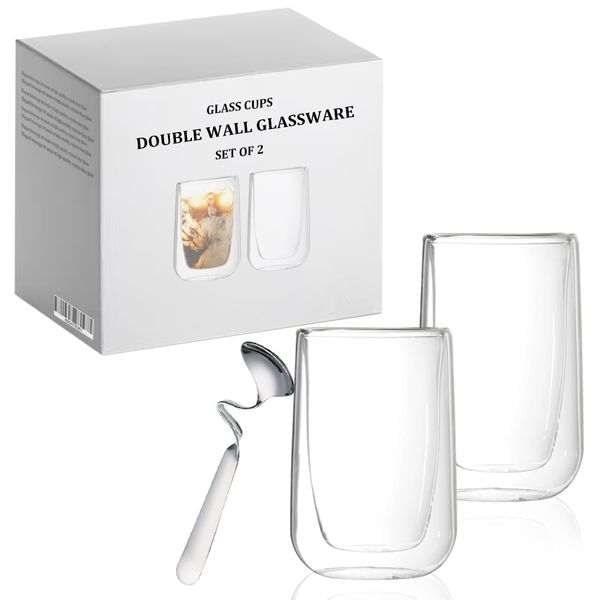 Set of 2 - Elegant Double Wall Thermo Insulated Espresso Glasses : 400ml