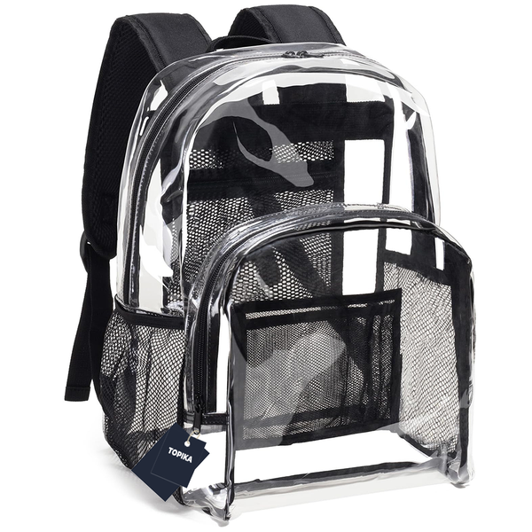 Topika - Clear Heavy Duty PVC Backpack with Reinforced Straps, Multi-Pocket