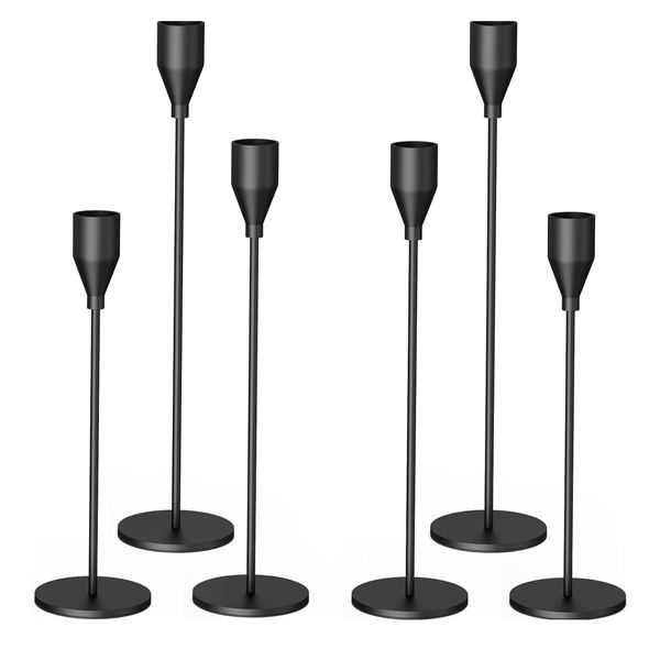 6-Piece Taper Candle Holder Set - Metal Candlesticks for Weddings &amp; Home
