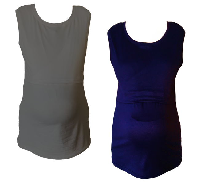 Maternity &amp; Breastfeeding Tank Top- 2 Pack-White &amp; Teal