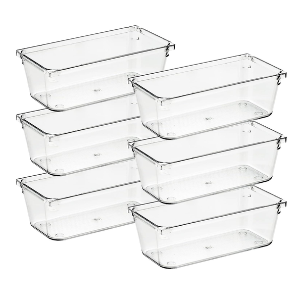 6 Rectangular Acrylic Storage Containers - Desk Tray 7.6 x 15.2 x 5.1cm