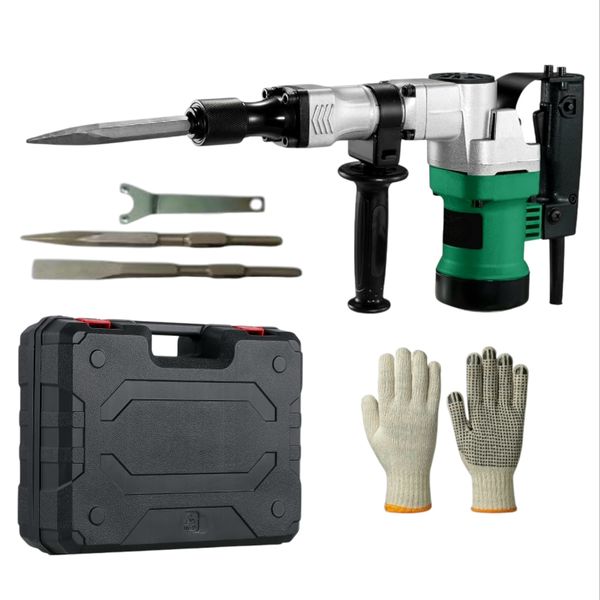 1700W Electric Demolition Jack Hammer Concrete Breaker Chisel Bits and Gloves