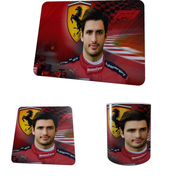 Formula 1 Ferrari Carlos Sainz Jr. Coffee Mug, Coaster and Mouse Pad Combo