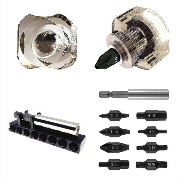 10in1 Short Stubby Mini Screwdriver for Tight Spots, Cellulose Acetate Fibe