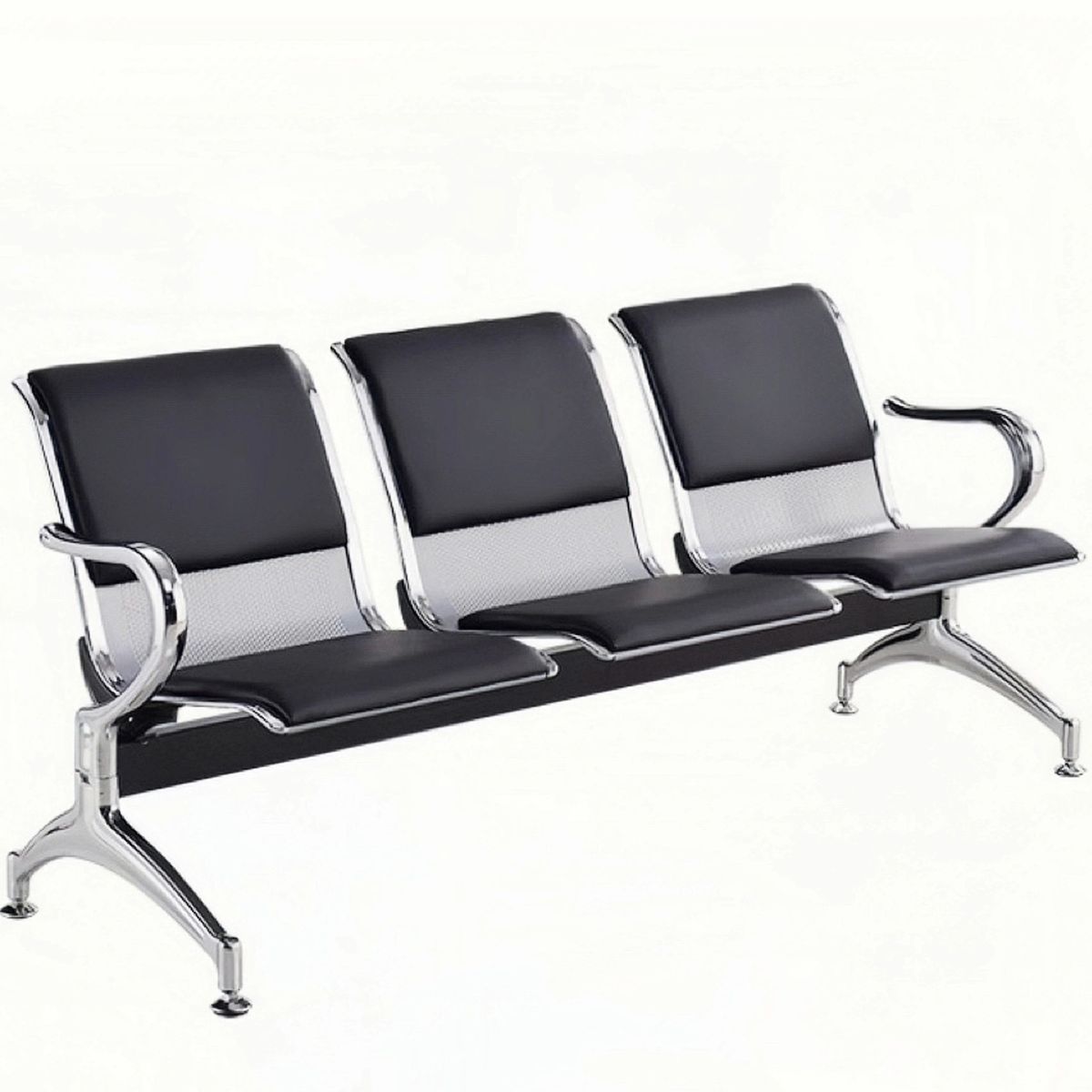 Steel Chrome Upholstered 3 Seater Waiting Area Reception Chairs