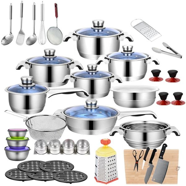 Quality Stainless Steel 7 Layer Capsuled Bottom Cookware Set - 50 Piece