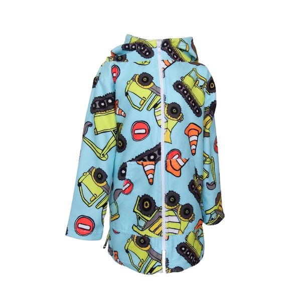 Kids Hooded Beach Towel, Full Zip, Long Sleeves Construction Vehicles