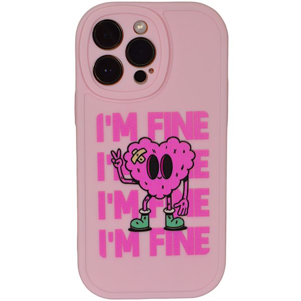 Pink - Phone Case with Pink Brain Heart &amp; Im Fine - Iphone 15 Pro Max
