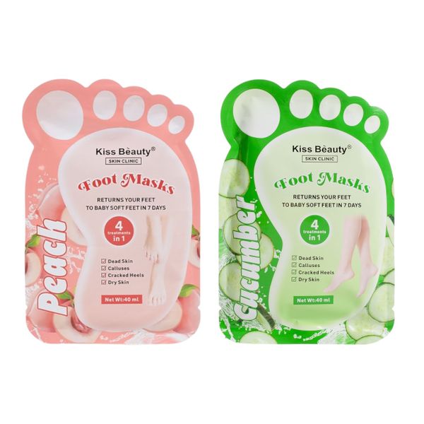 Set of 2 - KissBeauty Cucumber Peach 4-in-1 Exfoliating Peeling Foot Masks