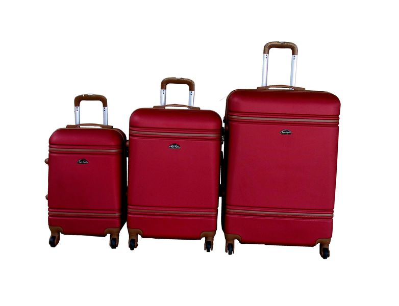 Durable Maroon 3 Piece ABS Luggage Set Spinner with Telescopic Handle