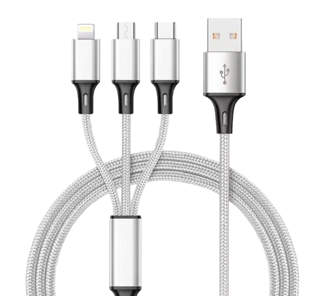 3-in-1 Charging Cable for iOS/Android/Type-C (Silver)