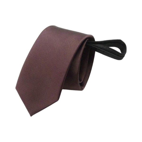 Pre-Tied Seven Fold Tie With Zipper Design &amp; Herringbone Pattern - Brown