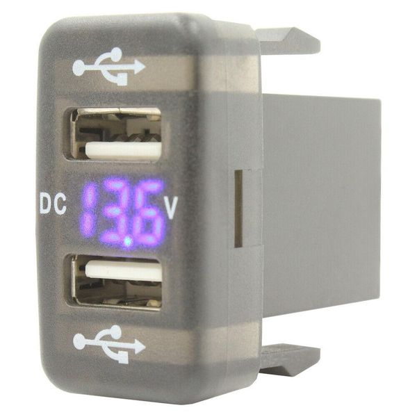 Dual Toyota USB 2.1A with voltmeter 40x20mm (Vigo) - blue LED