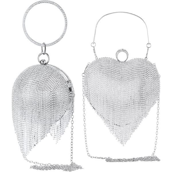 2 Pieces Women Rhinestone Evening Clutch Purses Bag