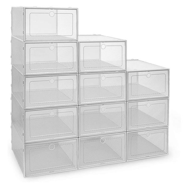12 Pack Thickened Clear Plastic Stackable Shoe Organizer Containers