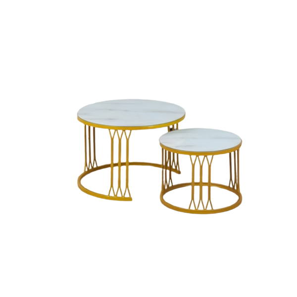 2Pieces Of Round Glass Top Nesting Marble Top Coffee End Table CT-9